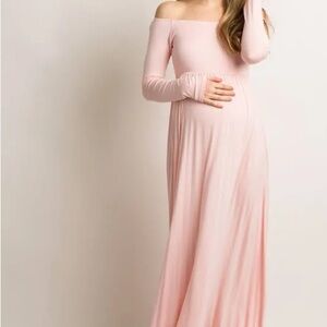Pinkblush Pink Off-Shoulder Long Sleeve Maternity Gown